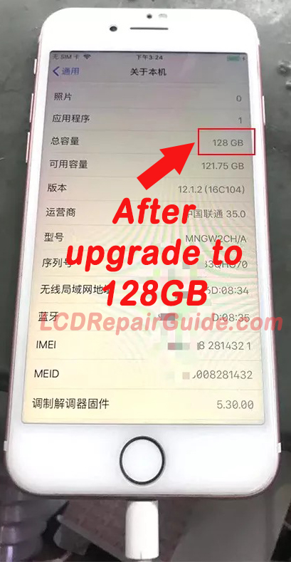 successful upgrade apple iphone 7 to 128GB